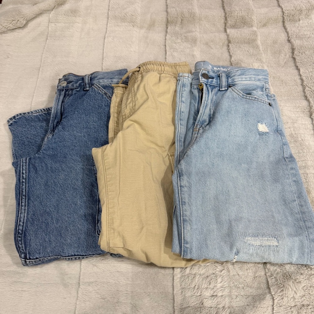 Boys Gap Baggy Cargo Pants Denim Cotton Blue Tan Size 8